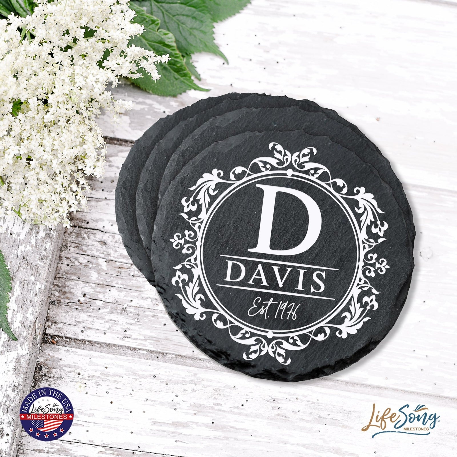 Custom 6pc Coaster Set Kitchen and Tabletop Decorations 4x4 Gift for Last Name, Year - LifeSong Milestones