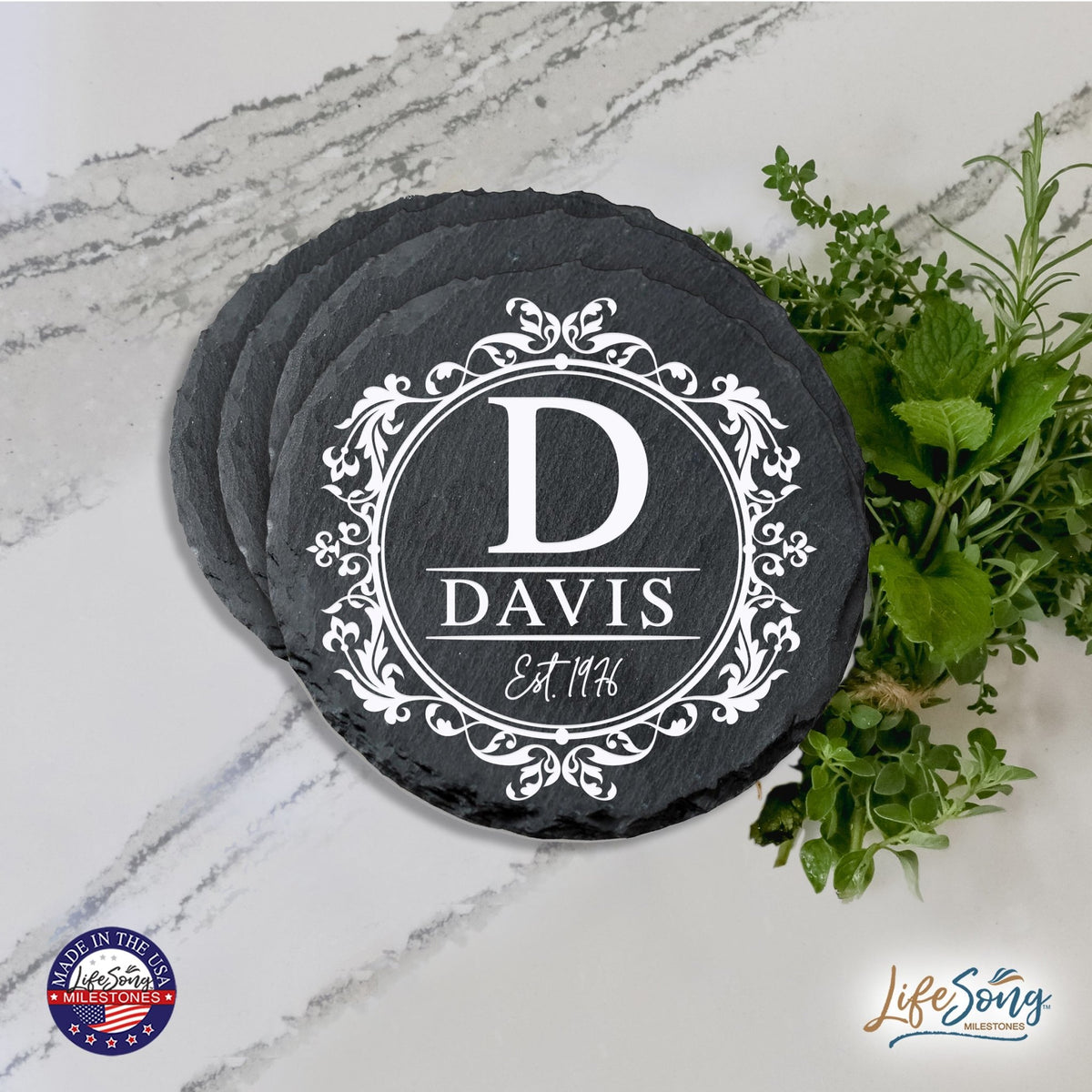 Custom 6pc Coaster Set Kitchen and Tabletop Decorations 4x4 Gift for Last Name, Year - LifeSong Milestones