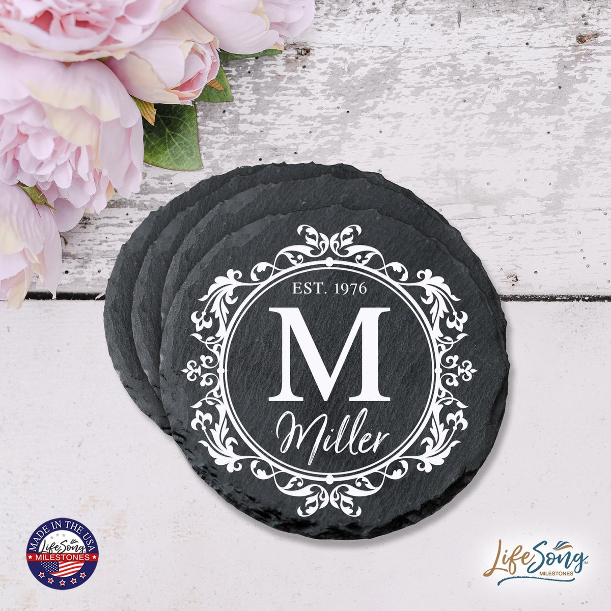 Custom 6pc Coaster Set Kitchen and Tabletop Decorations 4x4 Gift for Last Name, Year - LifeSong Milestones