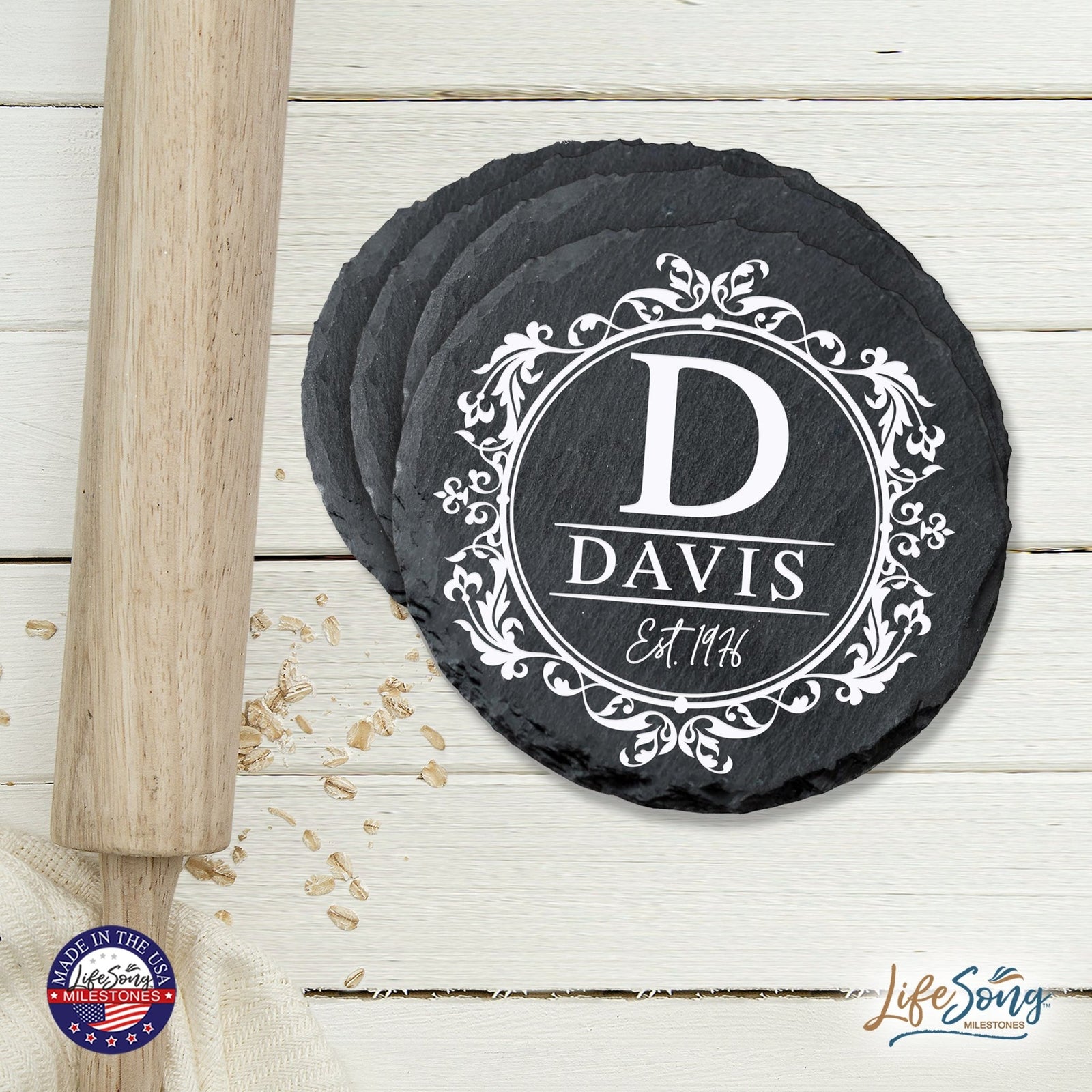 Custom 6pc Coaster Set Kitchen and Tabletop Decorations 4x4 Gift for Last Name, Year - LifeSong Milestones