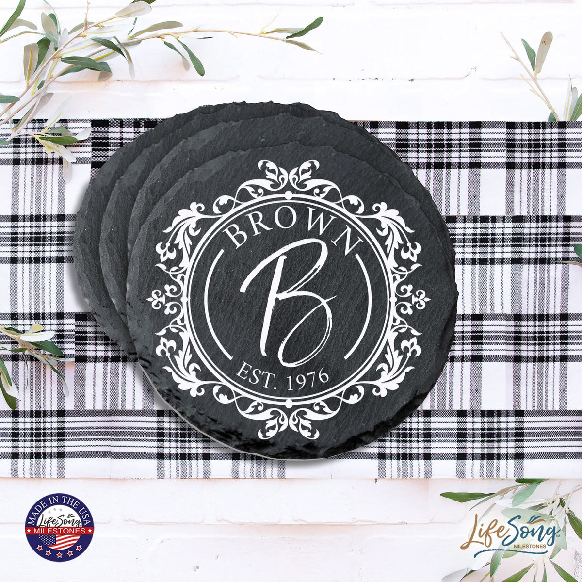 Custom 6pc Coaster Set Kitchen and Tabletop Decorations 4x4 Gift for Last Name, Year - LifeSong Milestones