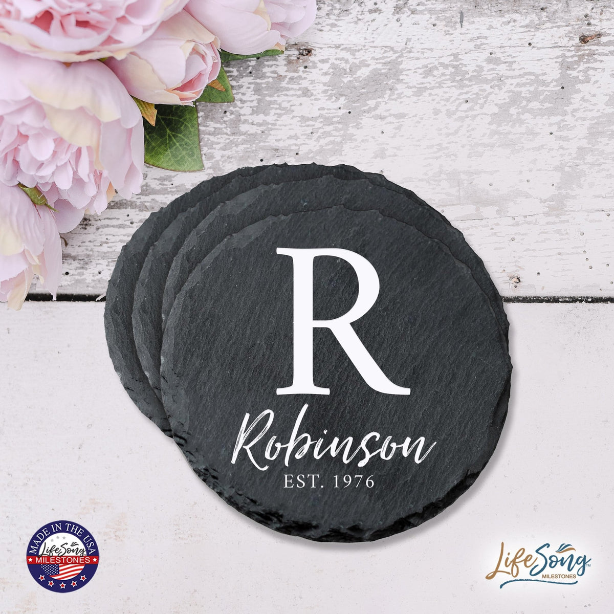 Custom 6pc Coaster Set Kitchen and Tabletop Decorations 4x4 Gift for Last Name, Year - LifeSong Milestones