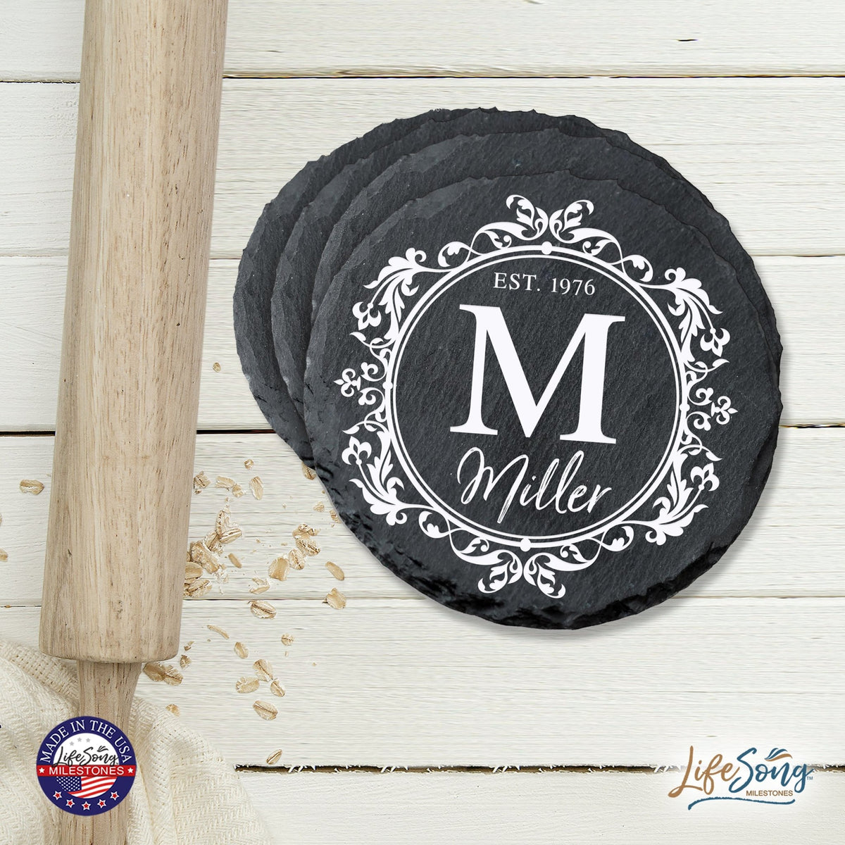 Custom 6pc Coaster Set Kitchen and Tabletop Decorations 4x4 Gift for Last Name, Year - LifeSong Milestones