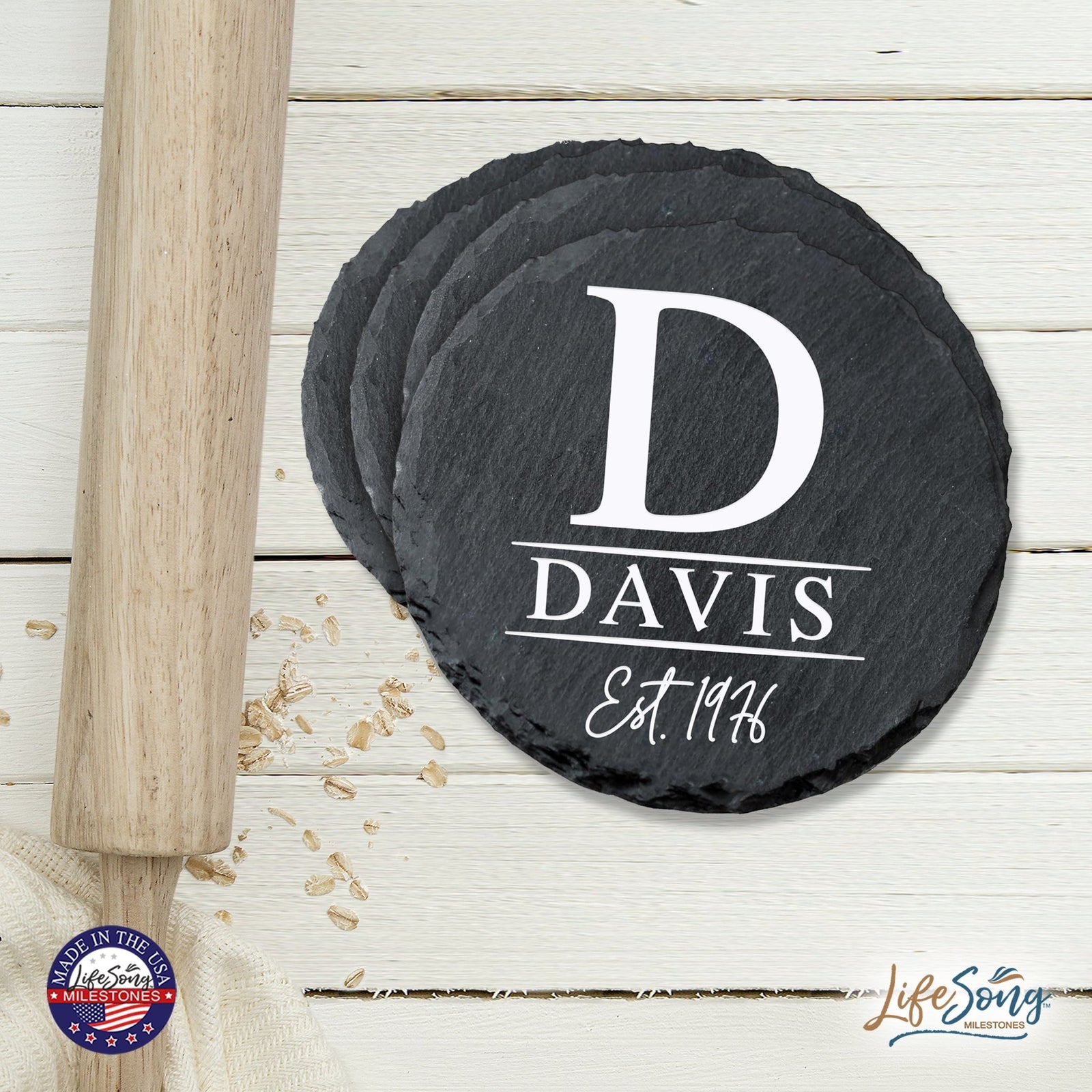 Custom 6pc Coaster Set Kitchen and Tabletop Decorations 4x4 Gift for Last Name, Year - LifeSong Milestones