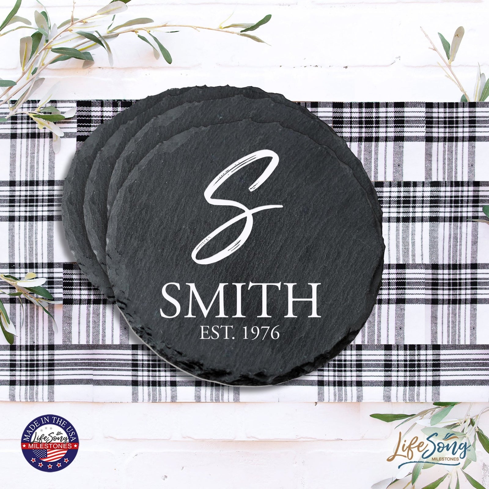 Custom 6pc Coaster Set Kitchen and Tabletop Decorations 4x4 Gift for Last Name, Year - LifeSong Milestones