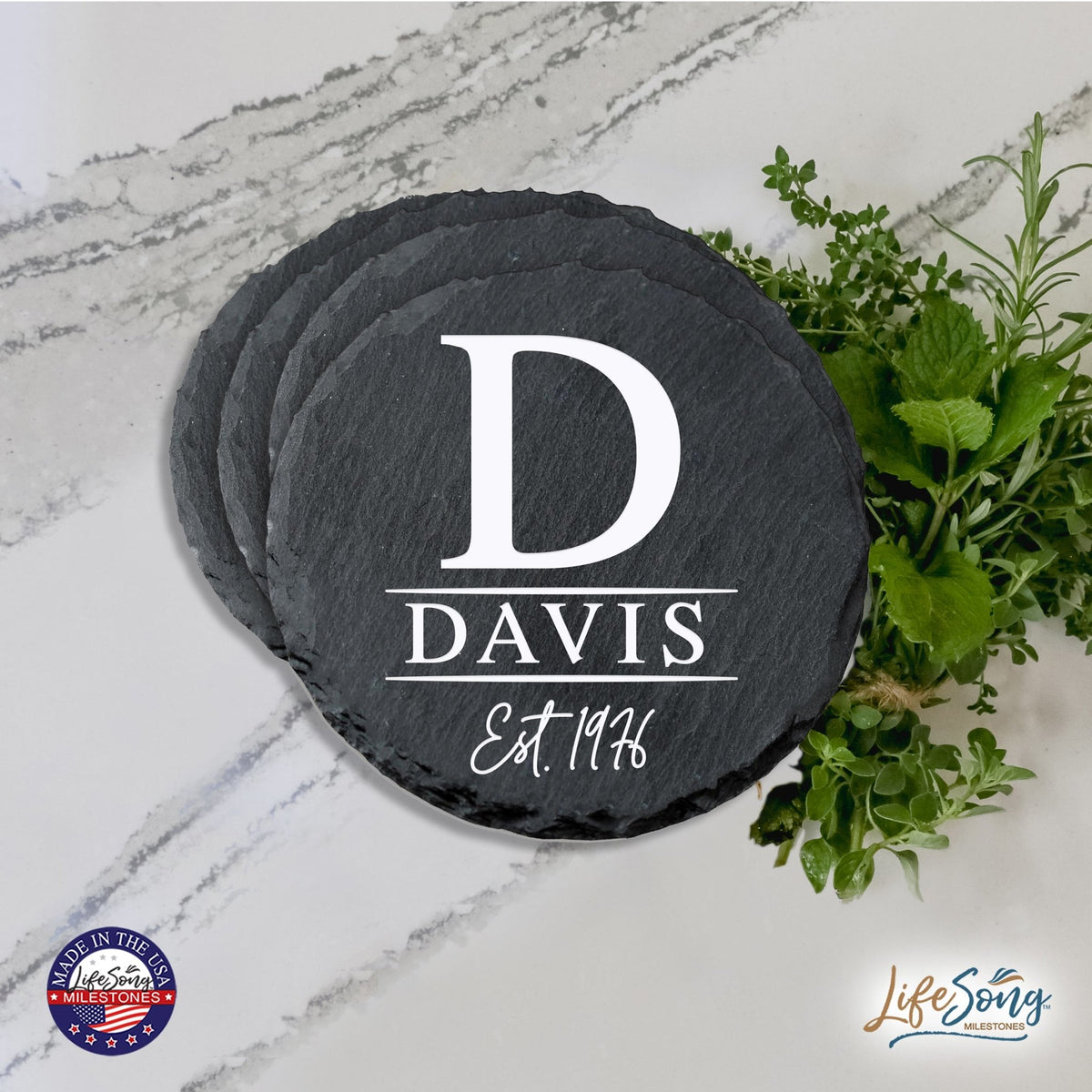 Custom 6pc Coaster Set Kitchen and Tabletop Decorations 4x4 Gift for Last Name, Year - LifeSong Milestones