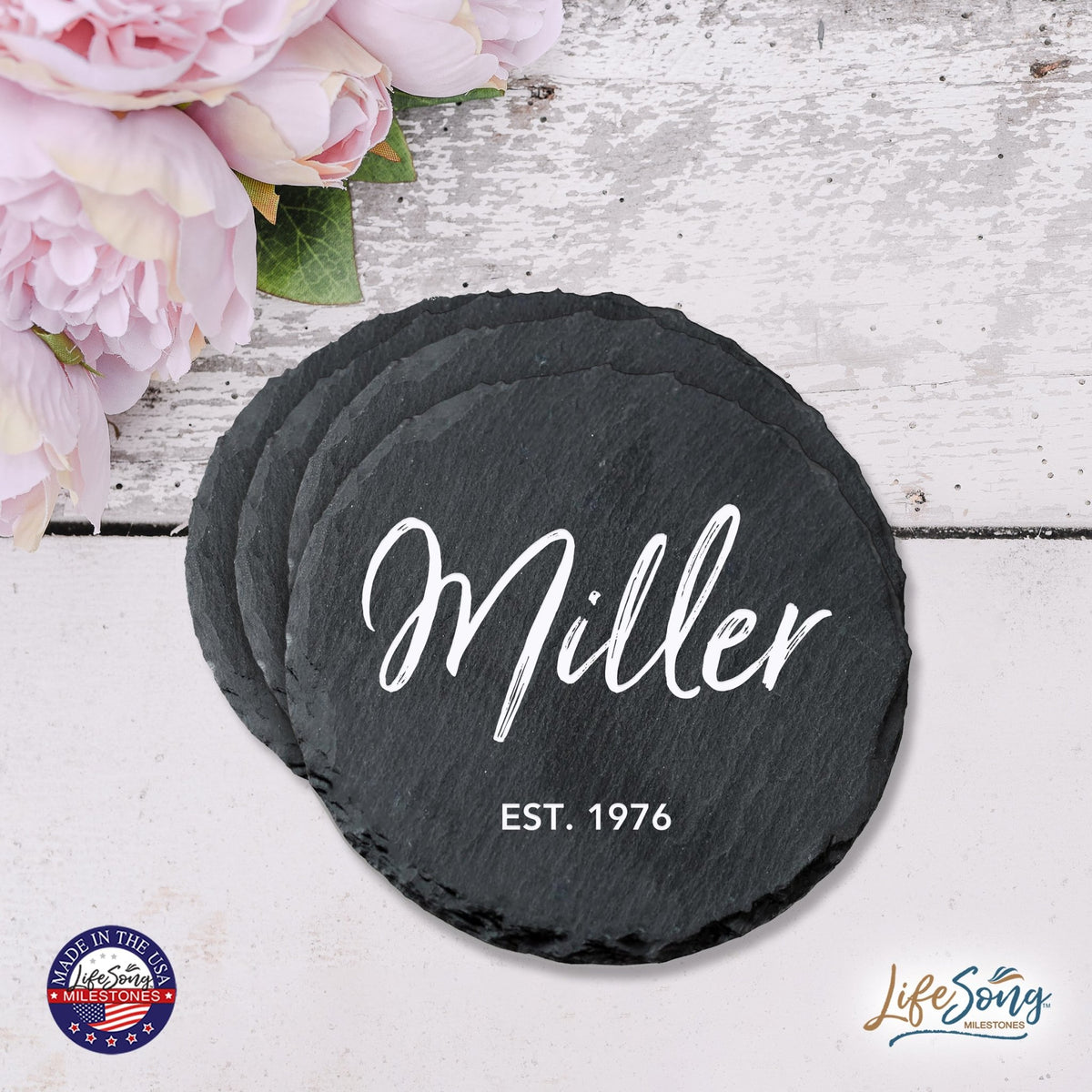 Custom 6pc Coaster Set Kitchen and Tabletop Decorations 4x4 Gift for Last Name, Year - LifeSong Milestones