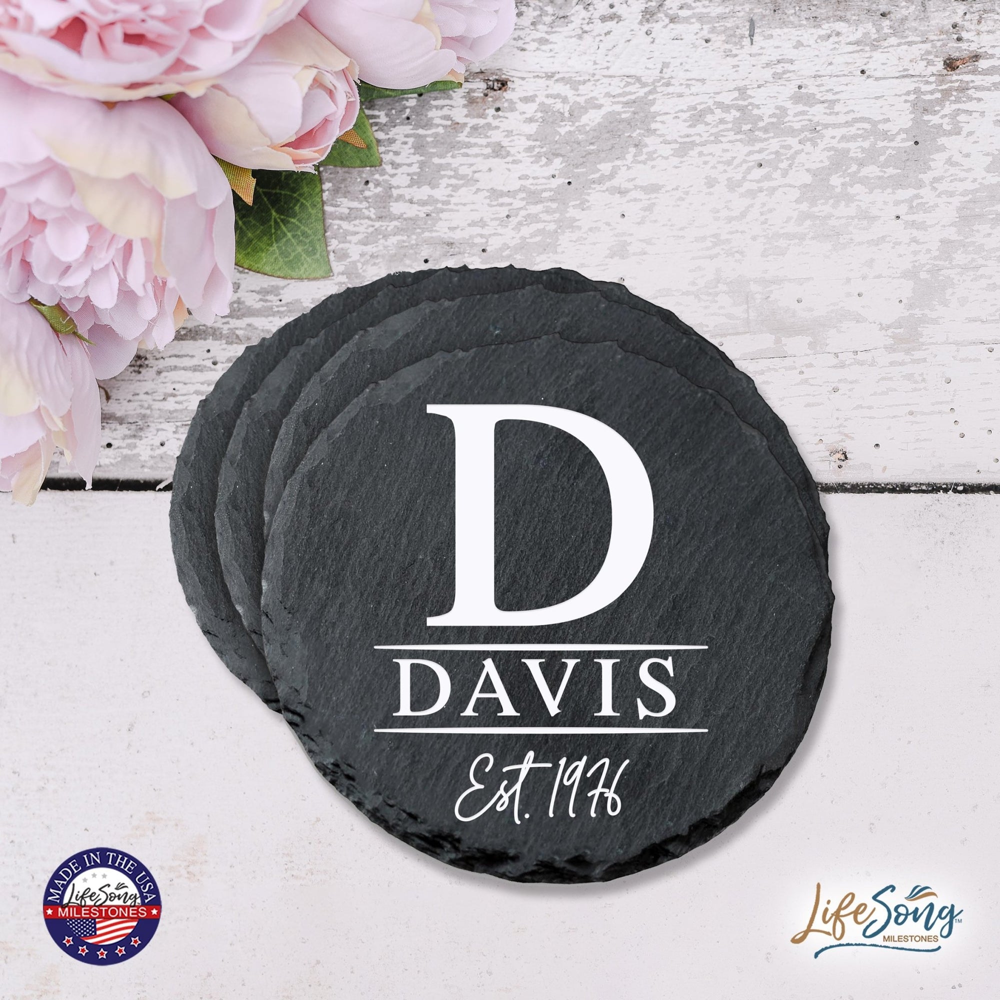 Custom 6pc Coaster Set Kitchen and Tabletop Decorations 4x4 Gift for Last Name, Year - LifeSong Milestones