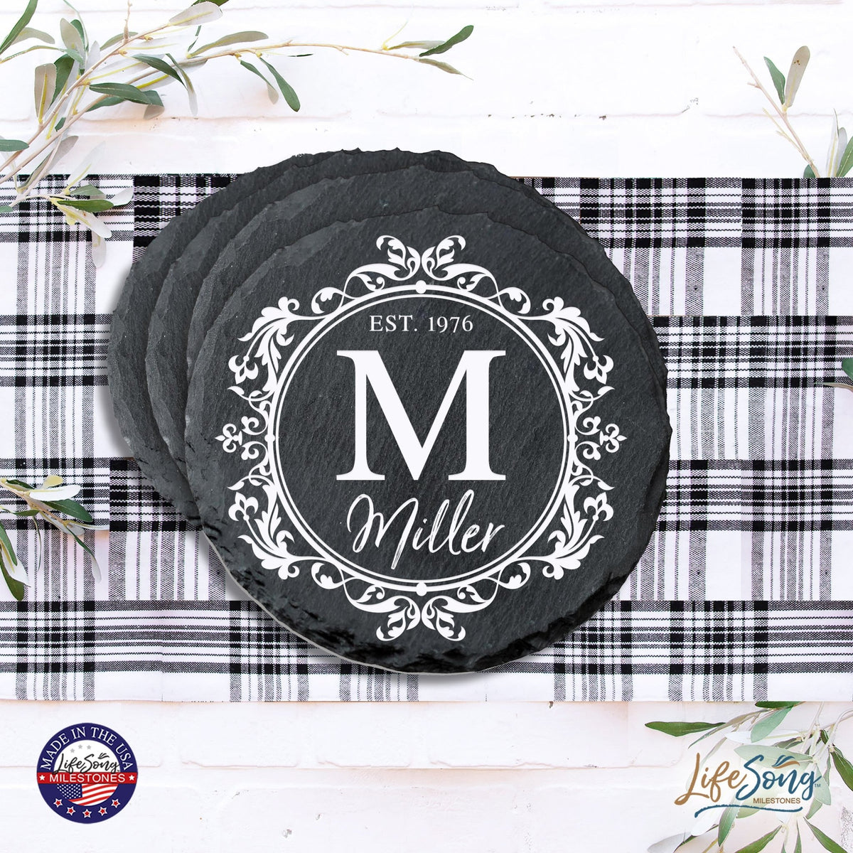 Custom 6pc Coaster Set Kitchen and Tabletop Decorations 4x4 Gift for Last Name, Year - LifeSong Milestones