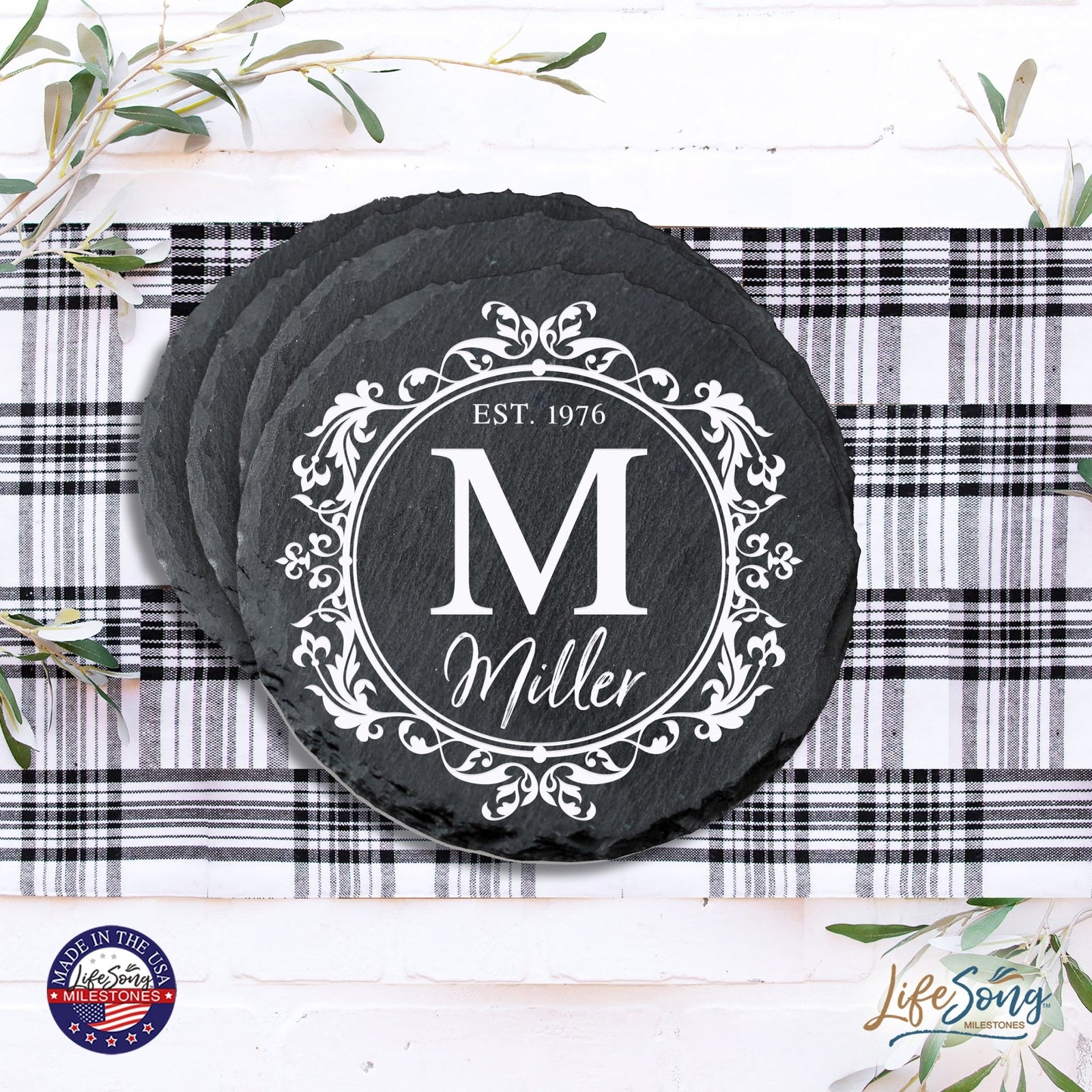 Custom 6pc Coaster Set Kitchen and Tabletop Decorations 4x4 Gift for Last Name, Year - LifeSong Milestones