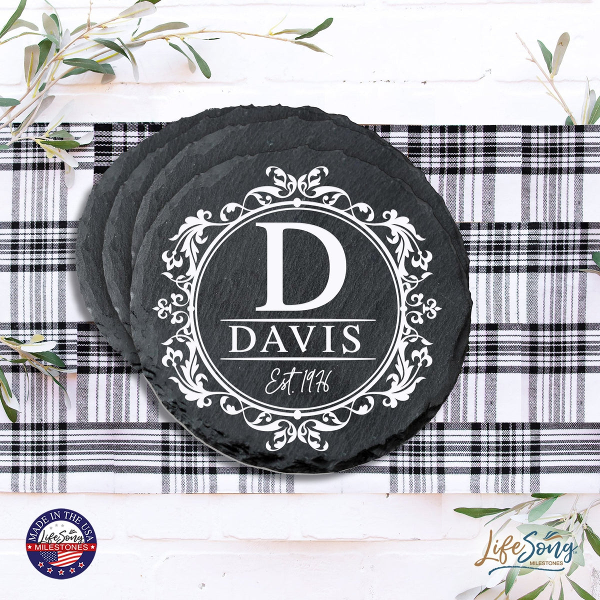 Custom 6pc Coaster Set Kitchen and Tabletop Decorations 4x4 Gift for Last Name, Year - LifeSong Milestones