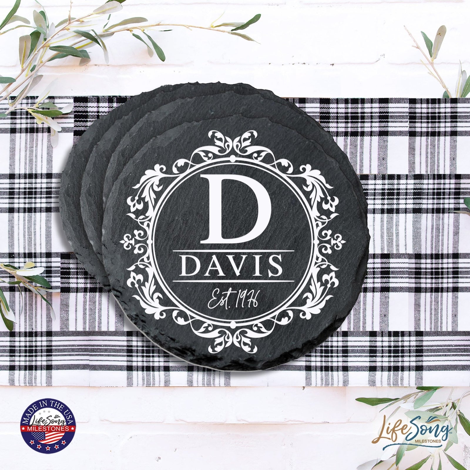 Custom 6pc Coaster Set Kitchen and Tabletop Decorations 4x4 Gift for Last Name, Year - LifeSong Milestones