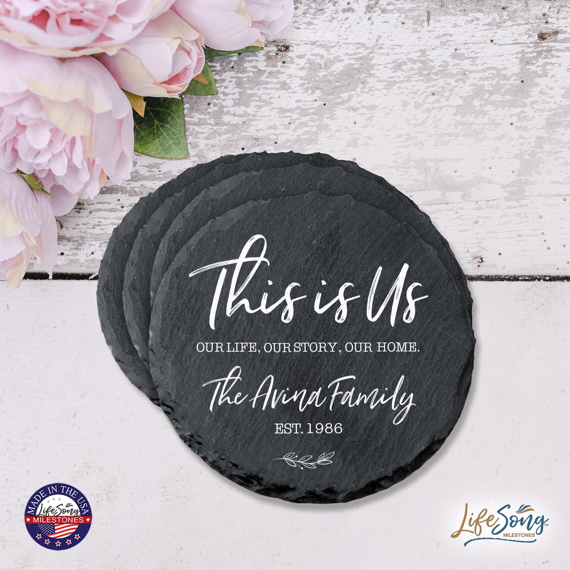 Custom 6pc Coaster Set Kitchen and Tabletop Decorations 4x4 Gift for - This Is Us - LifeSong Milestones