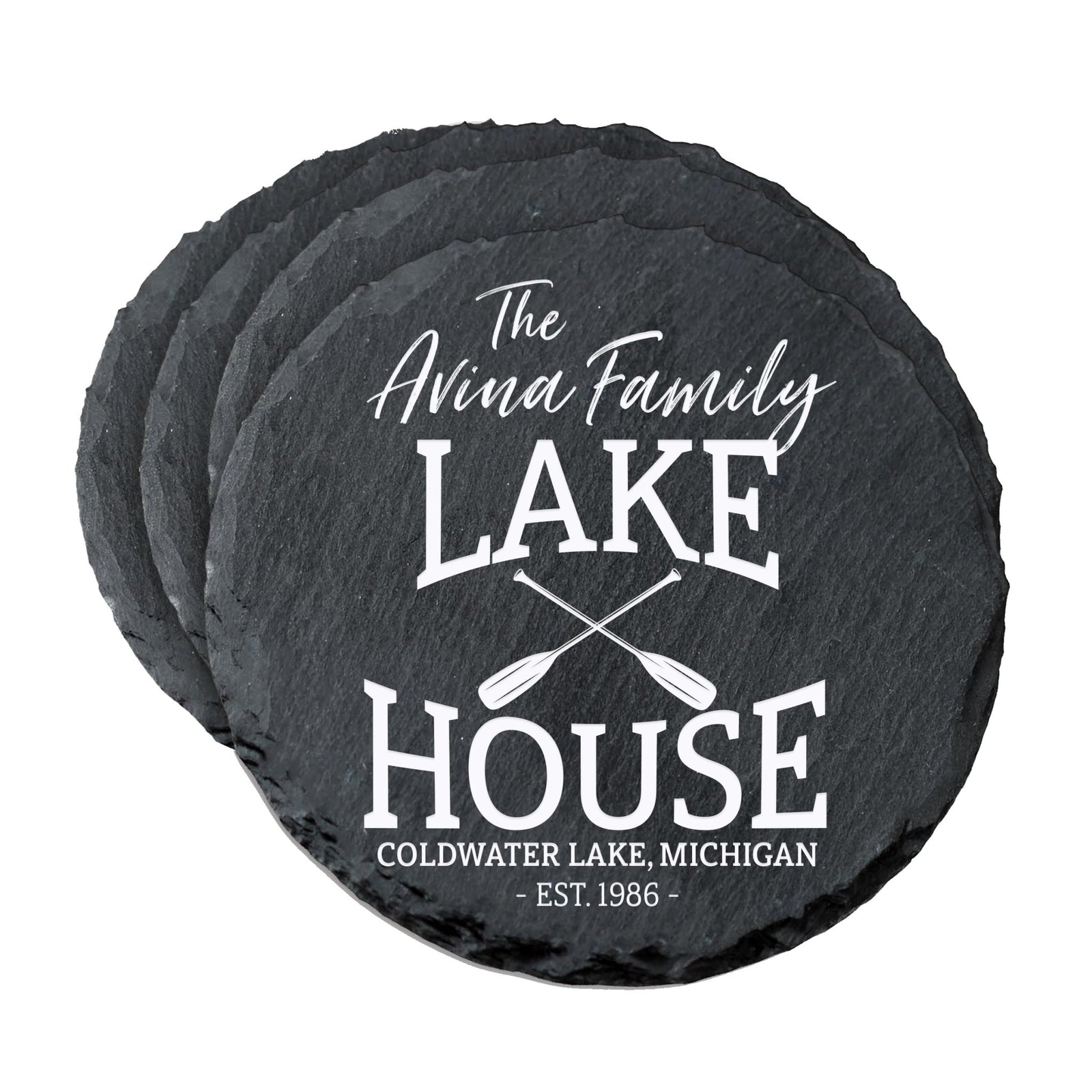 Custom 6pc Coaster Set Kitchen and Tabletop Decorations 4x4 Gift Lake House (Paddles) - LifeSong Milestones