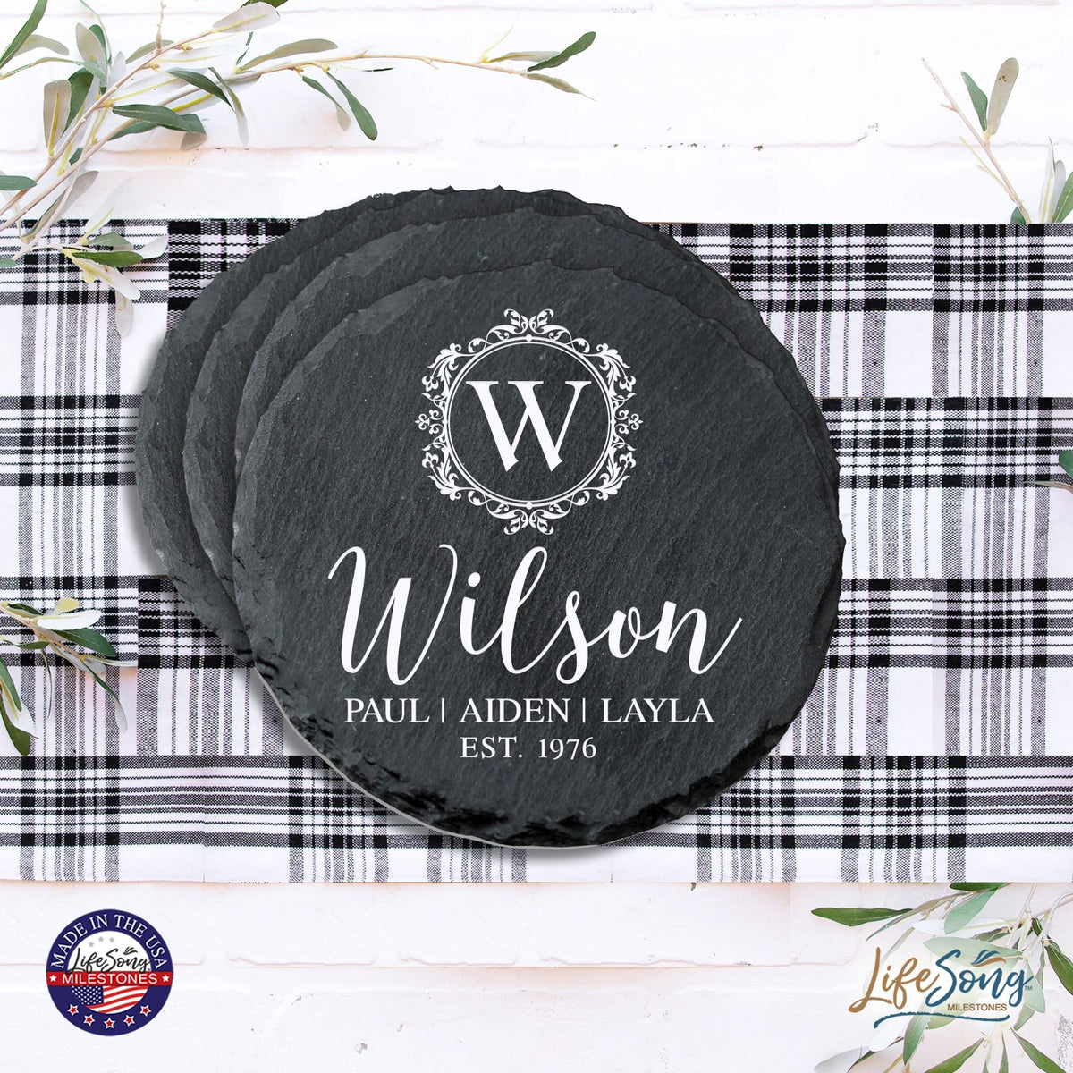 Custom 6pc Coaster Set Kitchen and Tabletop Decorations 4x4 Gift - Last Name, Year - LifeSong Milestones