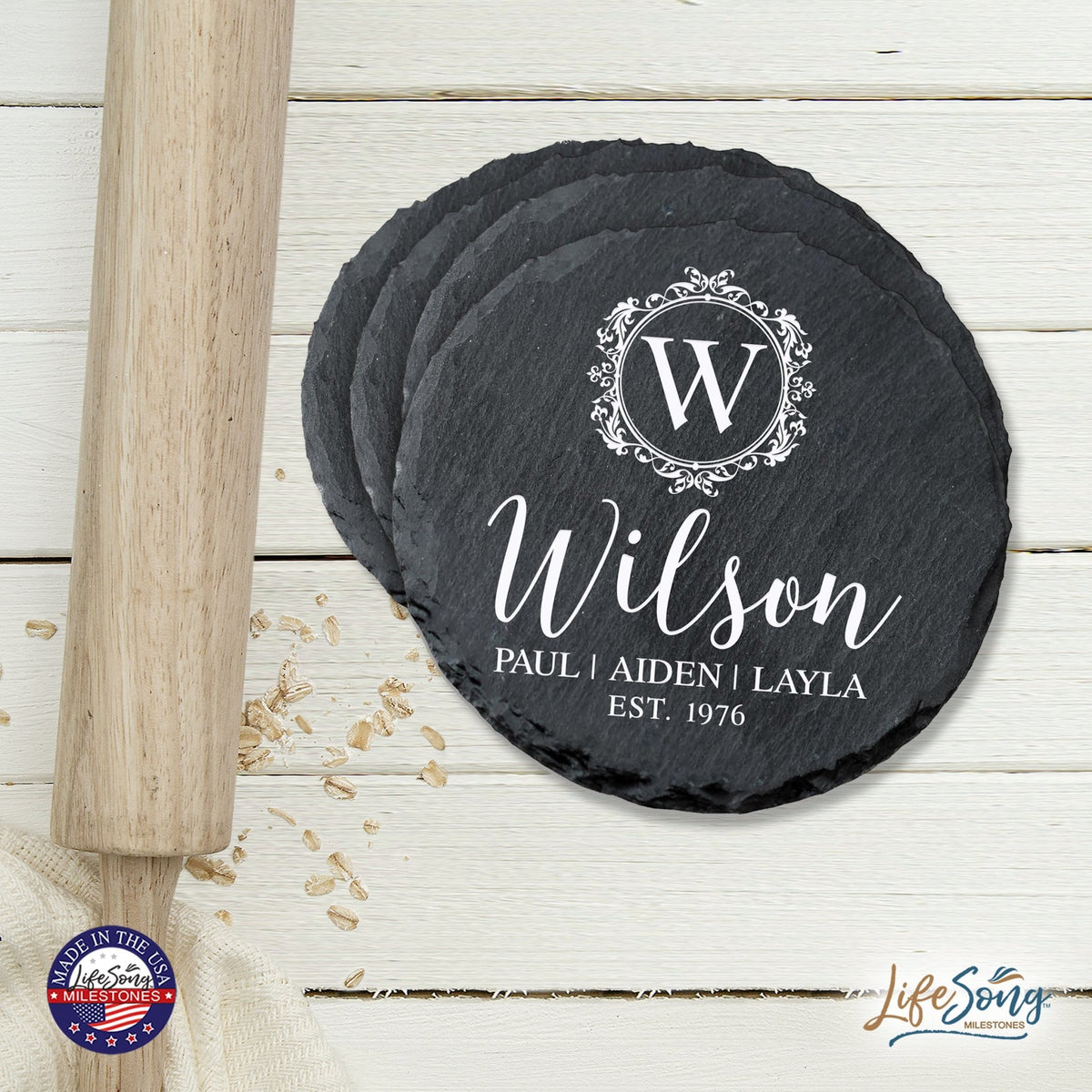 Custom 6pc Coaster Set Kitchen and Tabletop Decorations 4x4 Gift - Last Name, Year - LifeSong Milestones