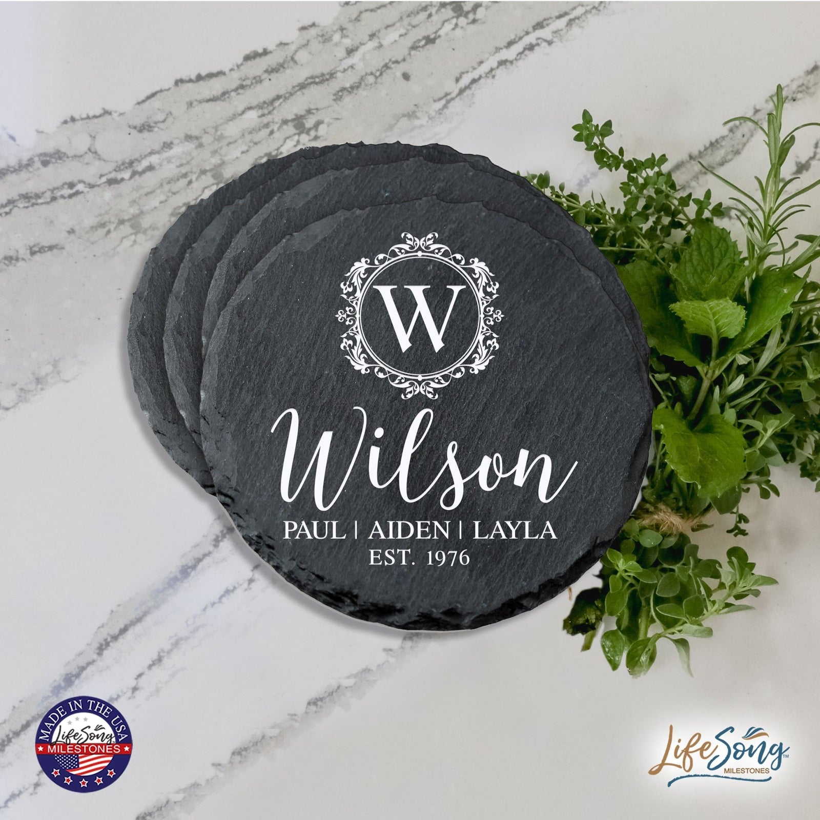 Custom 6pc Coaster Set Kitchen and Tabletop Decorations 4x4 Gift - Last Name, Year - LifeSong Milestones