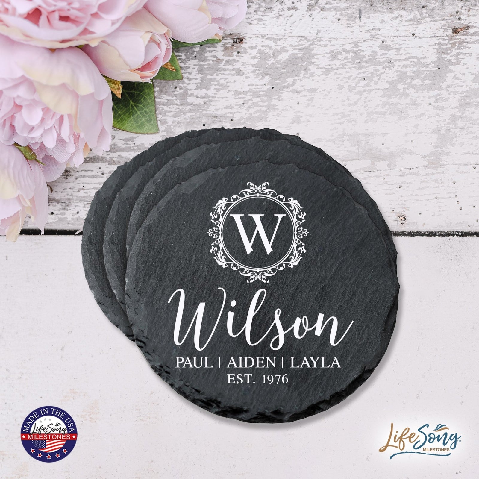 Custom 6pc Coaster Set Kitchen and Tabletop Decorations 4x4 Gift - Last Name, Year - LifeSong Milestones