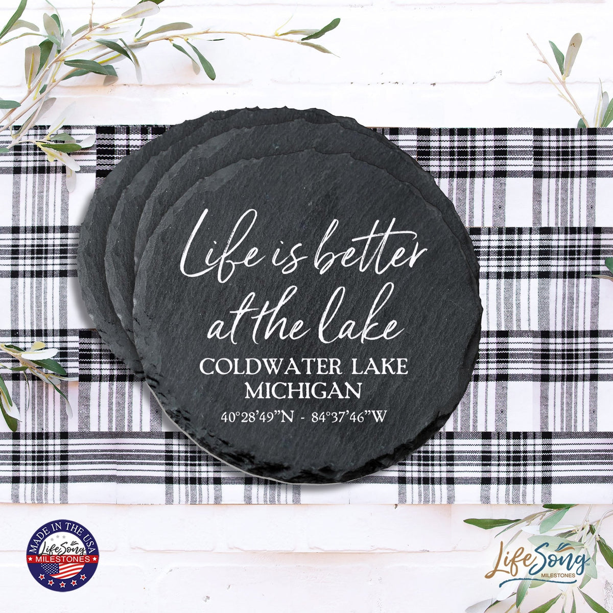Custom 6pc Coaster Set Kitchen and Tabletop Decorations 4x4 Gift - Life Is Better - LifeSong Milestones
