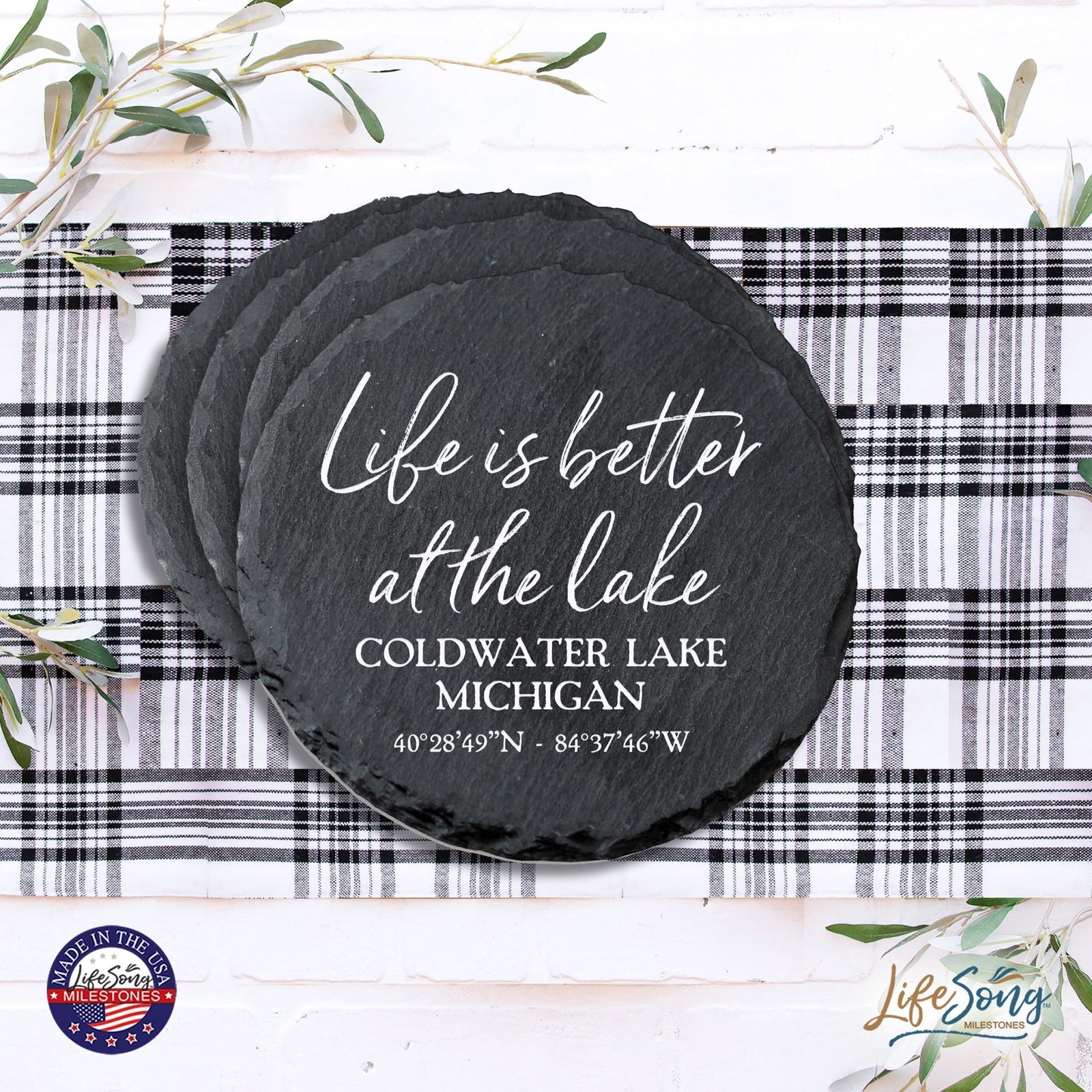 Custom 6pc Coaster Set Kitchen and Tabletop Decorations 4x4 Gift - Life Is Better - LifeSong Milestones
