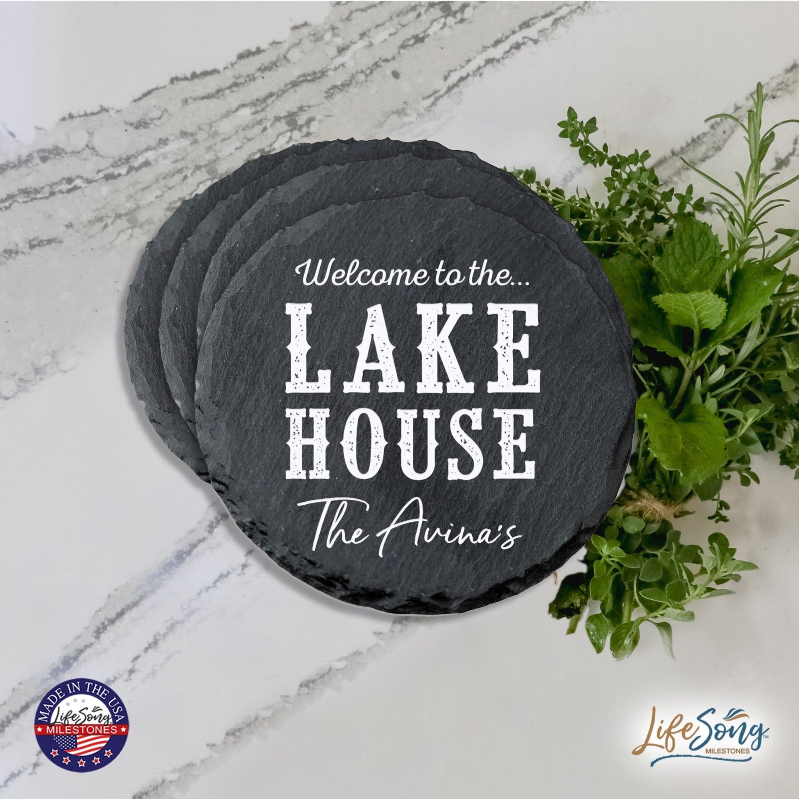 Custom 6pc Coaster Set Kitchen and Tabletop Decorations 4x4 Gift - Welcome To - LifeSong Milestones