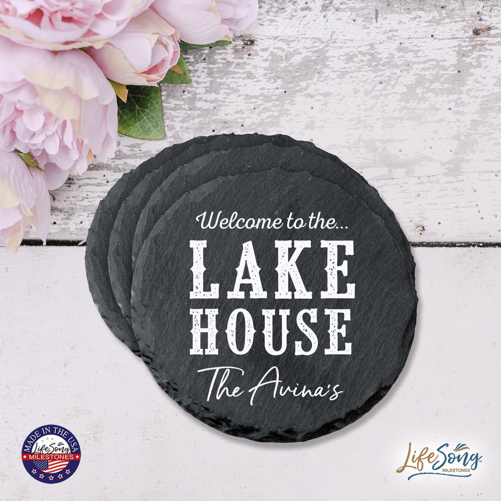 Custom 6pc Coaster Set Kitchen and Tabletop Decorations 4x4 Gift - Welcome To - LifeSong Milestones