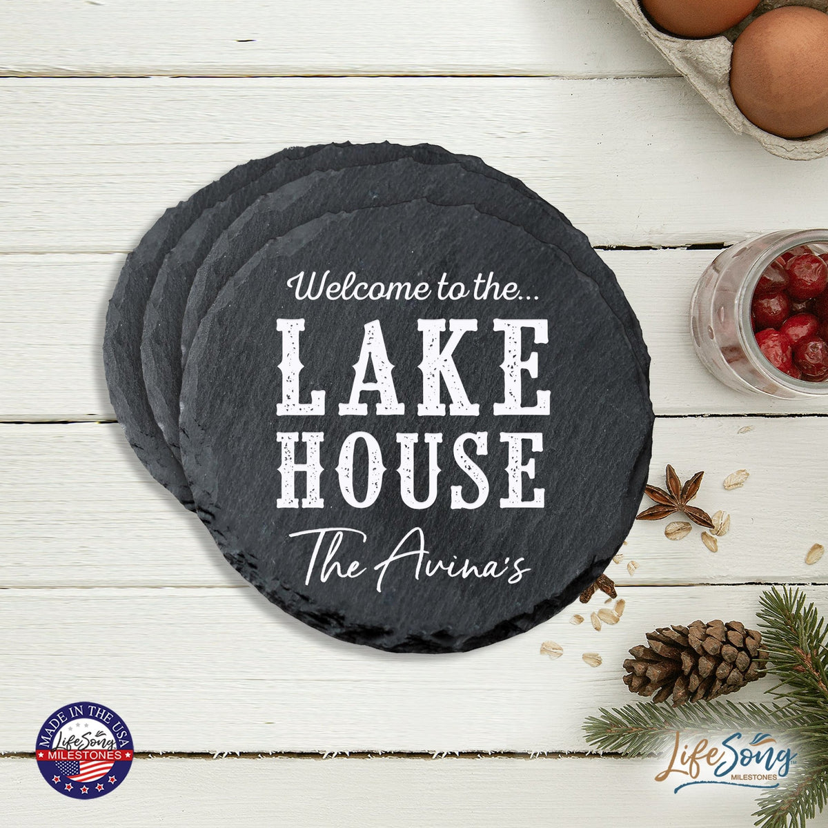 Custom 6pc Coaster Set Kitchen and Tabletop Decorations 4x4 Gift - Welcome To - LifeSong Milestones