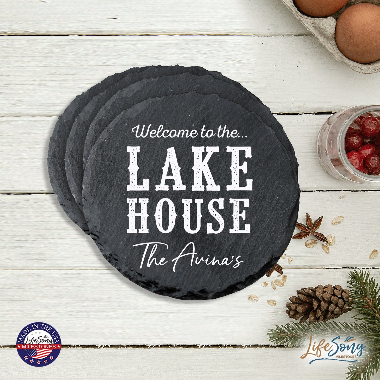 Custom 6pc Coaster Set Kitchen and Tabletop Decorations 4x4 Gift - Welcome To - LifeSong Milestones