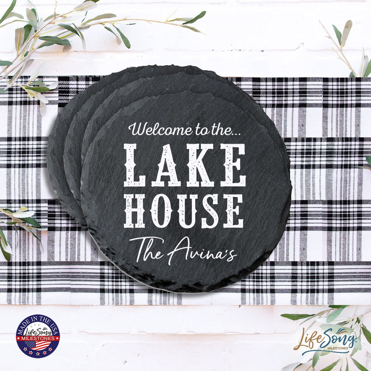 Custom 6pc Coaster Set Kitchen and Tabletop Decorations 4x4 Gift - Welcome To - LifeSong Milestones