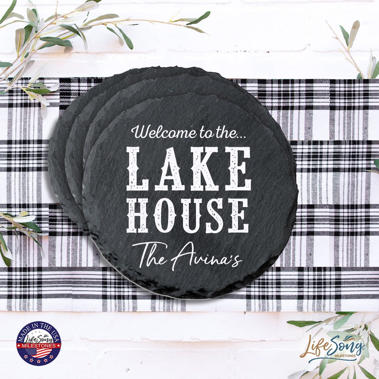 Custom 6pc Coaster Set Kitchen and Tabletop Decorations 4x4 Gift - Welcome To - LifeSong Milestones