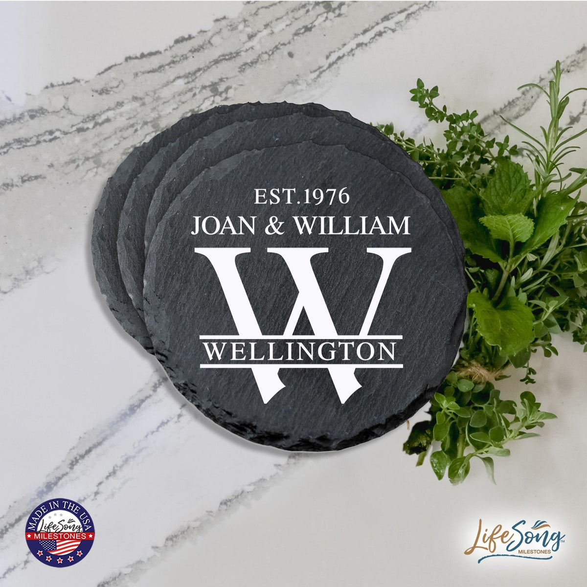 Custom 6pc Coaster Set Kitchen and Tabletop Decorations 4x4 Gift with First and Last Name, Year - LifeSong Milestones