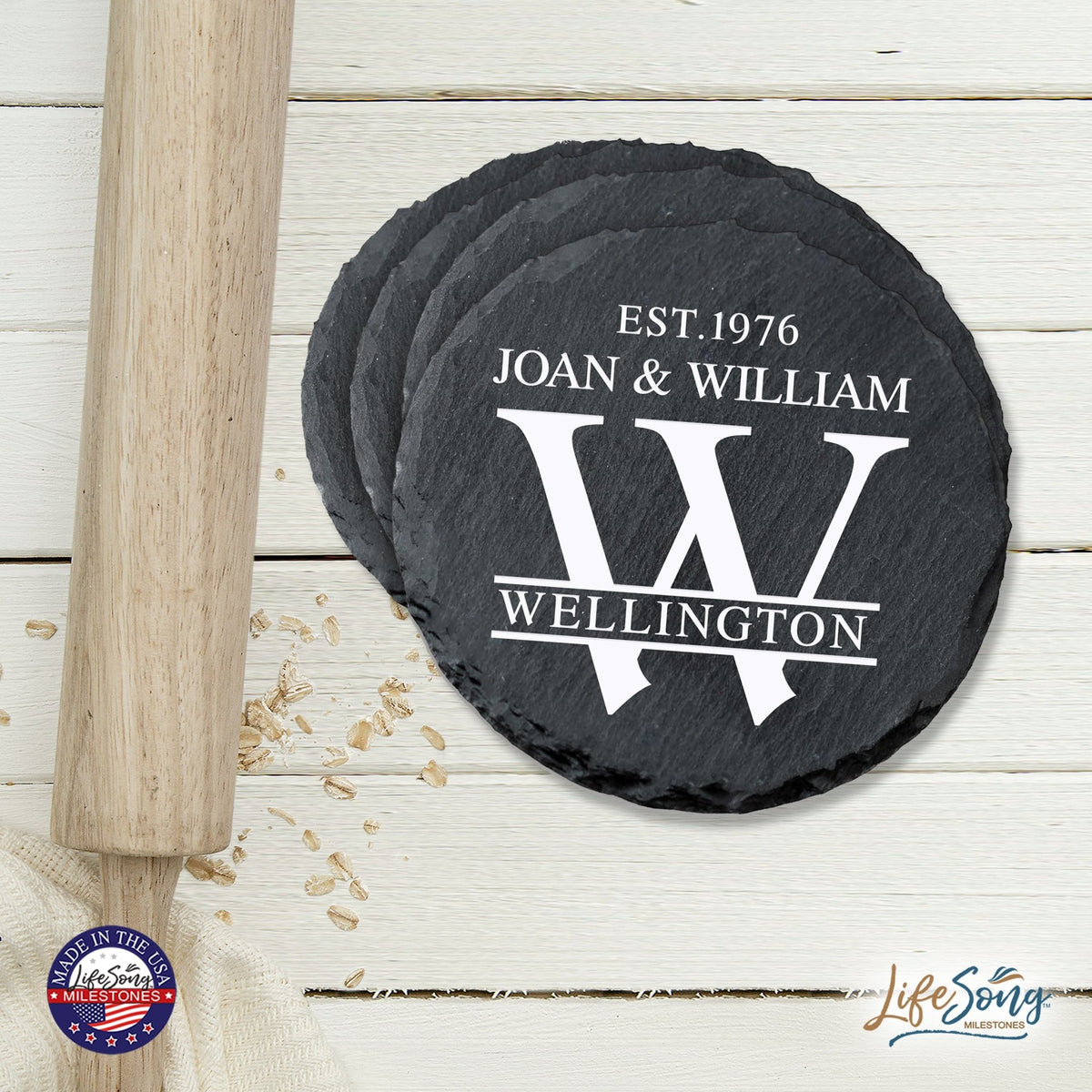 Custom 6pc Coaster Set Kitchen and Tabletop Decorations 4x4 Gift with First and Last Name, Year - LifeSong Milestones