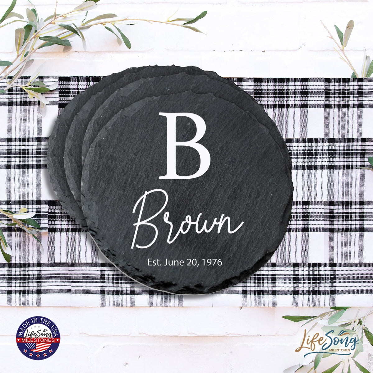 Custom 6pc Coaster Set Kitchen and Tabletop Decorations 4x4 Gift with Last Name, Year - LifeSong Milestones