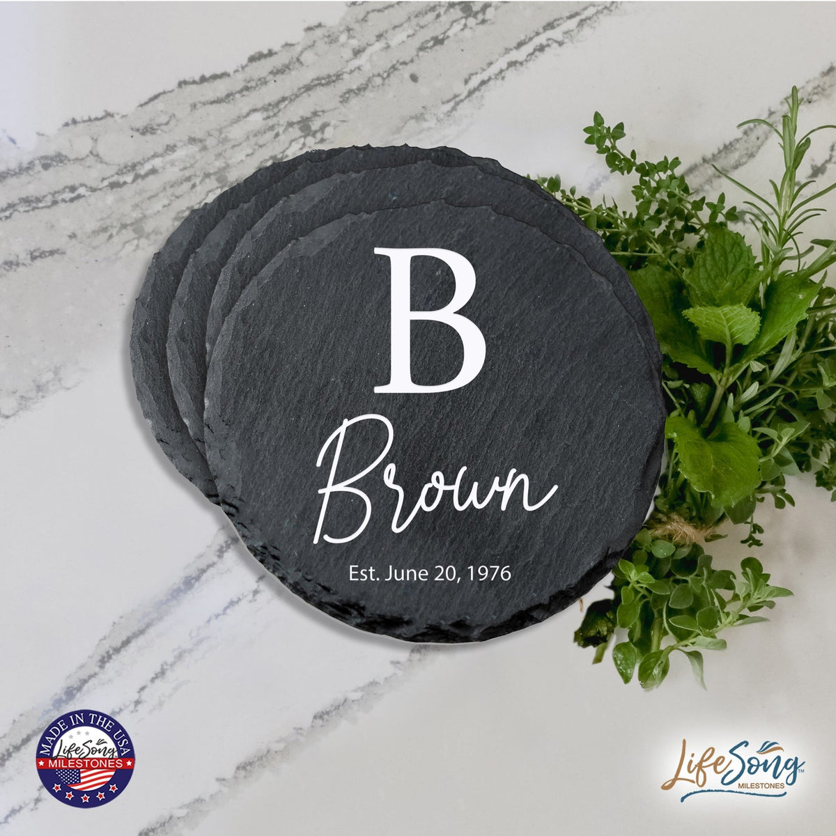 Custom 6pc Coaster Set Kitchen and Tabletop Decorations 4x4 Gift with Last Name, Year - LifeSong Milestones