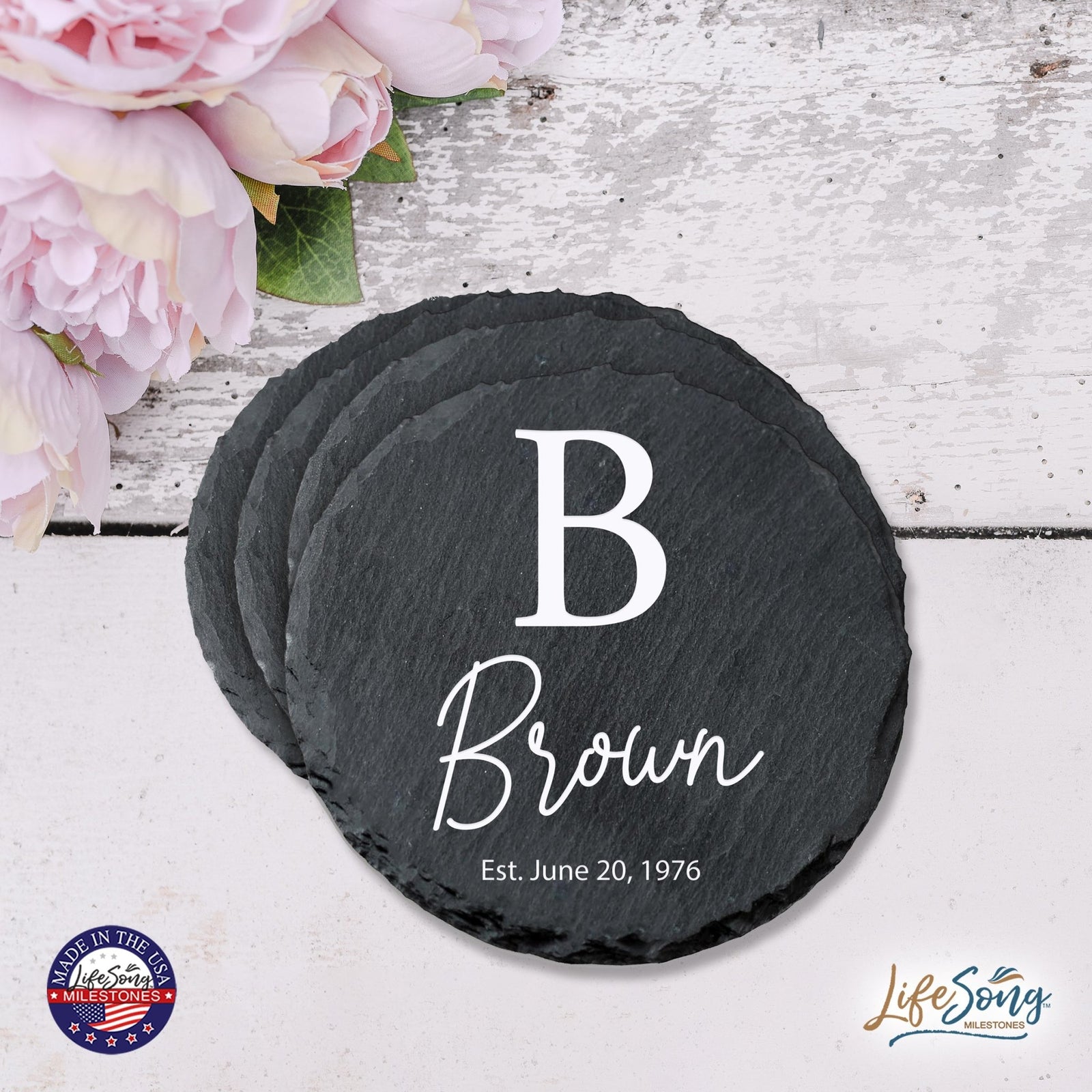 Custom 6pc Coaster Set Kitchen and Tabletop Decorations 4x4 Gift with Last Name, Year - LifeSong Milestones