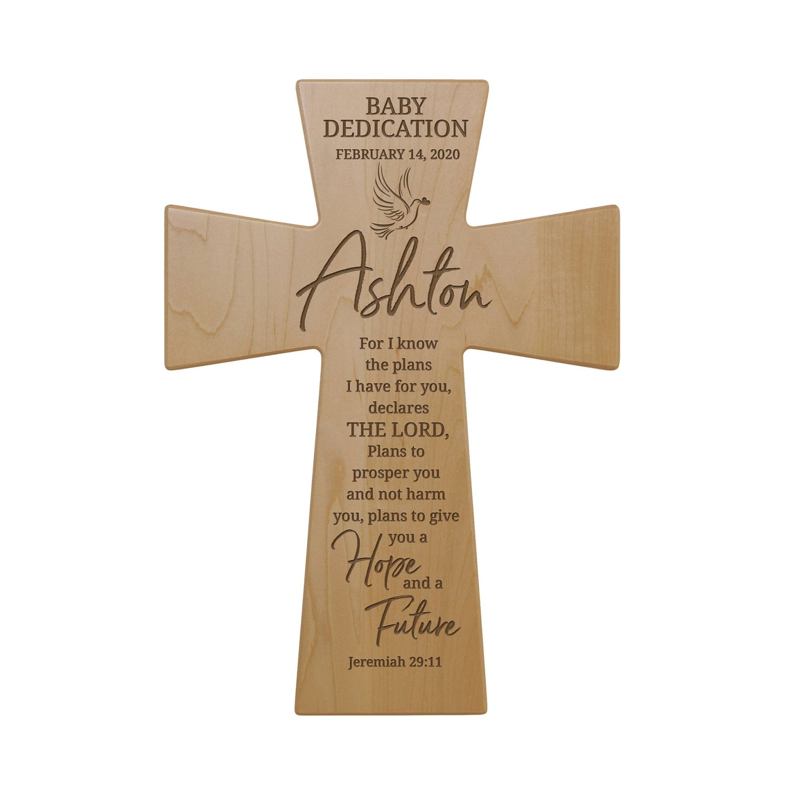 Custom Baby Dedication Wooden Wall Cross – For I know the plans - Jeremiah 29:11 - LifeSong Milestones