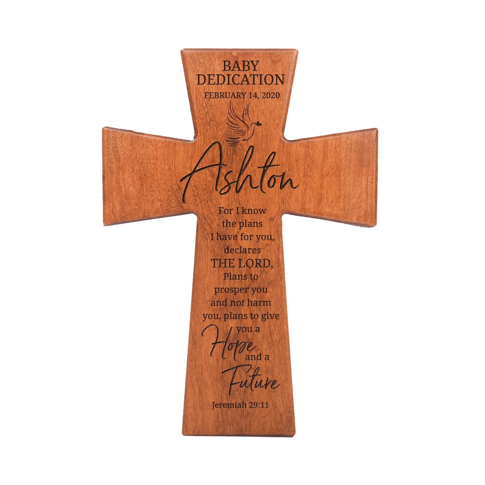 Custom Baby Dedication Wooden Wall Cross – For I know the plans - Jeremiah 29:11 - LifeSong Milestones