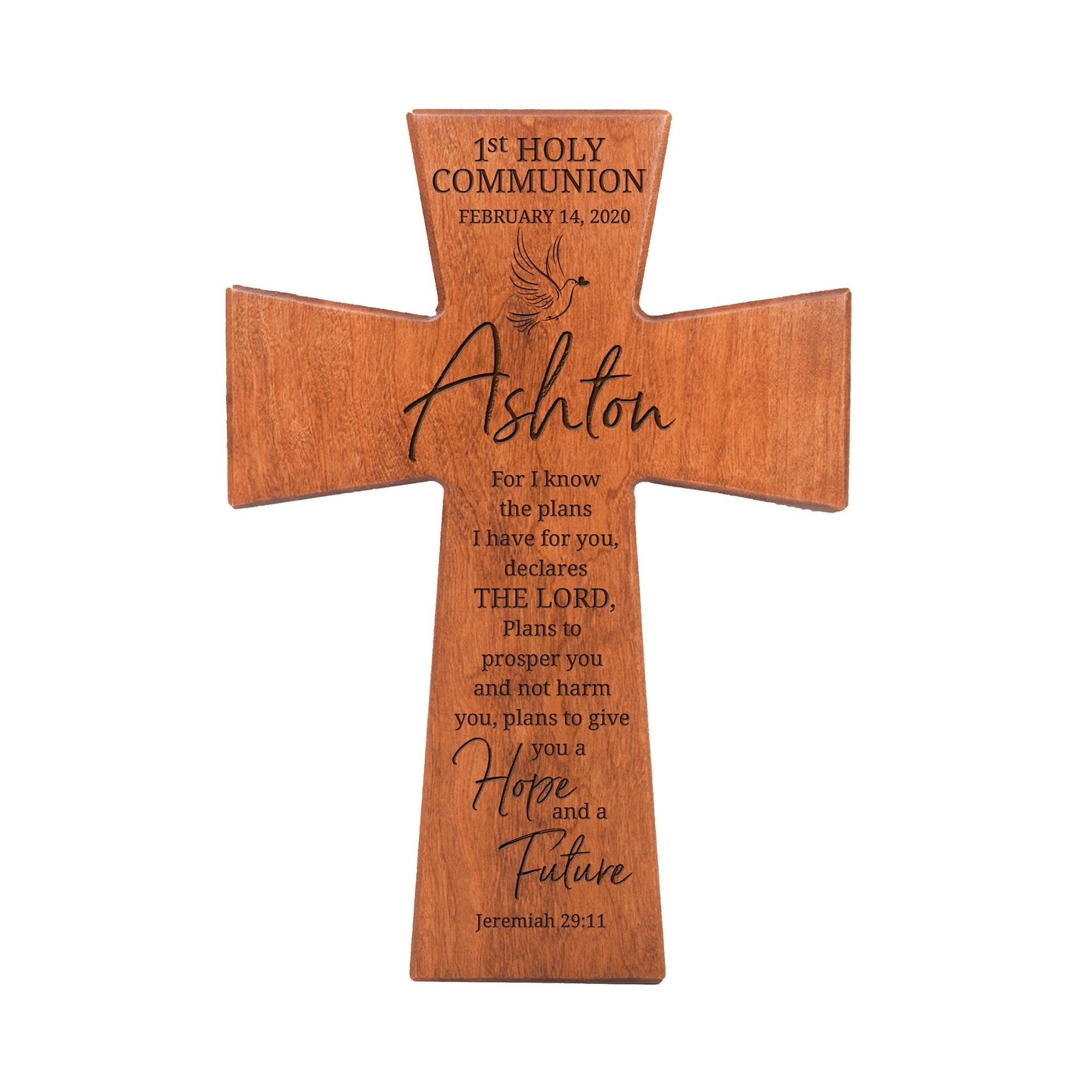 Custom Baptism Wood Wall Cross - For I know the plans I have for you - Jeremiah 29:11 (DOVE) - LifeSong Milestones