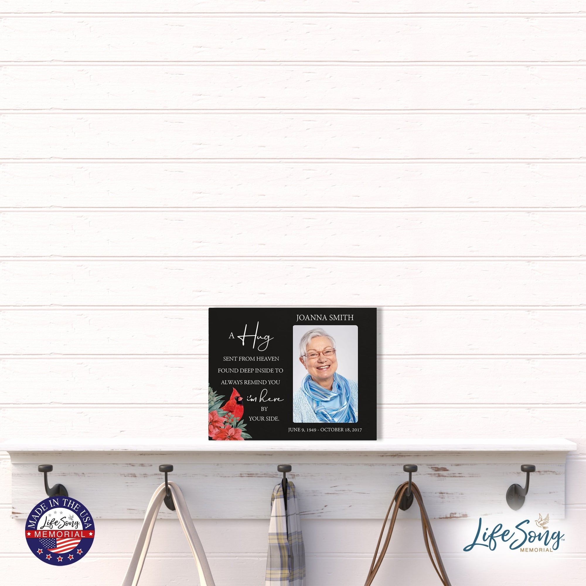 Custom Cardinal Wooden Memorial 8x10 Picture Frame holds 4x6 photo A Hug Sent From - LifeSong Milestones