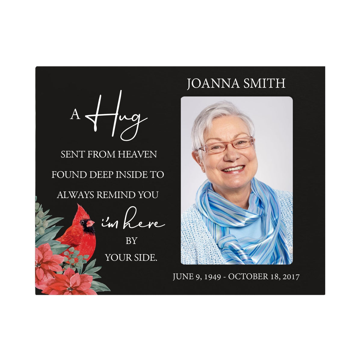 Custom Cardinal Wooden Memorial 8x10 Picture Frame holds 4x6 photo A Hug Sent From - LifeSong Milestones