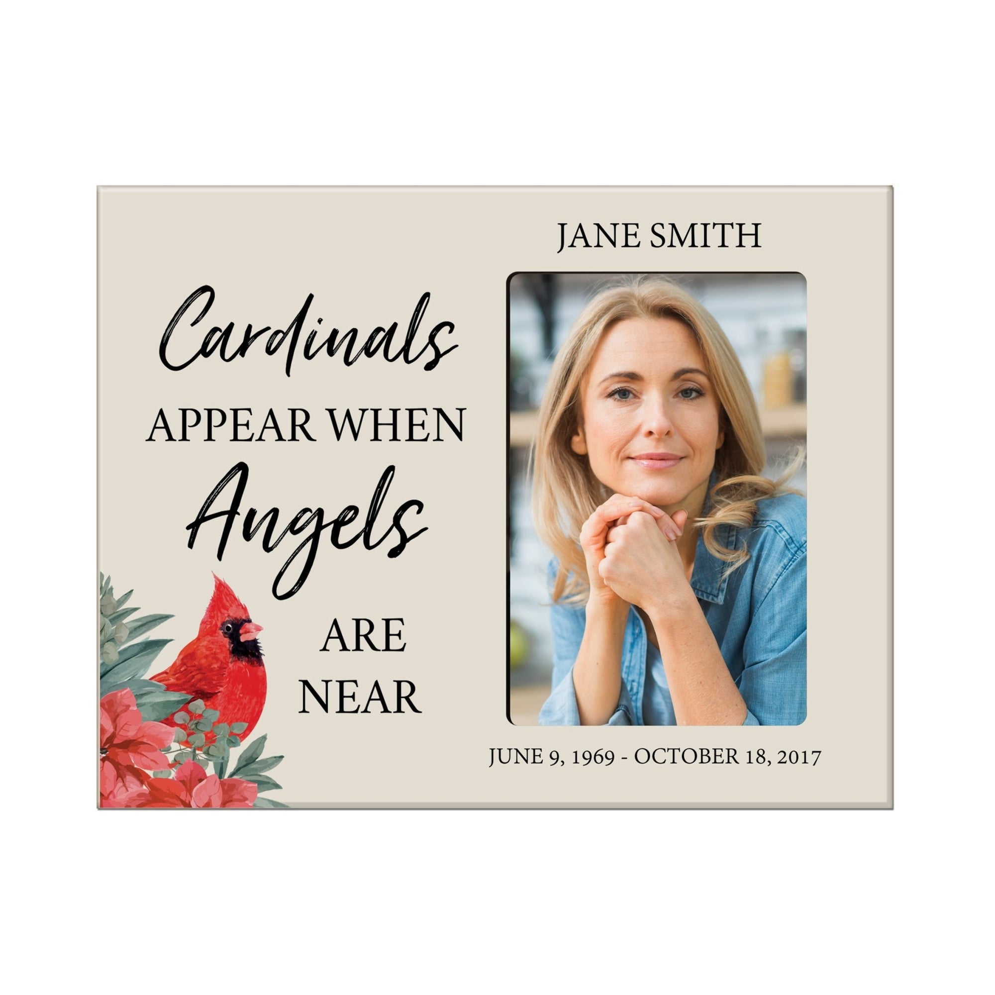 Custom Cardinal Wooden Memorial 8x10 Picture Frame holds 4x6 photo Cardinals Appear When - LifeSong Milestones