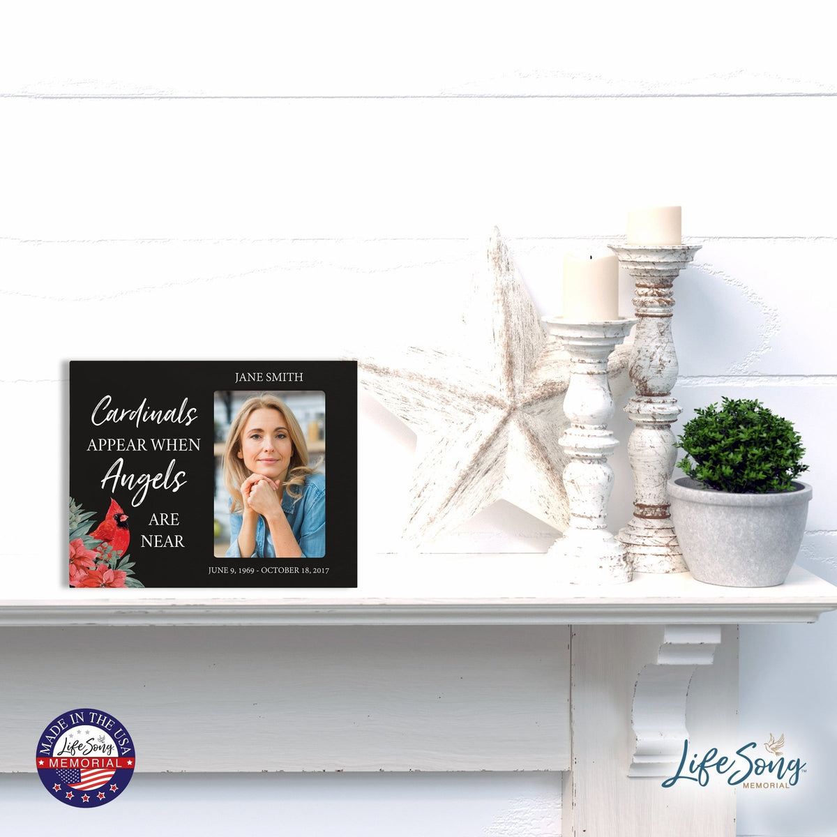 Custom Cardinal Wooden Memorial 8x10 Picture Frame holds 4x6 photo Cardinals Appear When - LifeSong Milestones