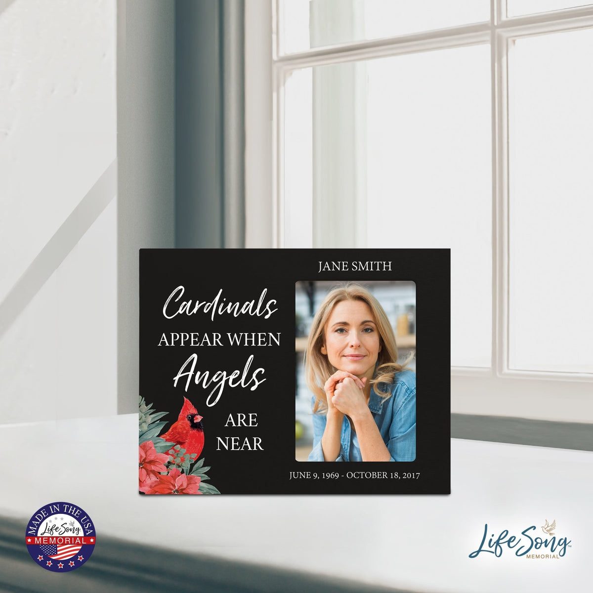 Custom Cardinal Wooden Memorial 8x10 Picture Frame holds 4x6 photo Cardinals Appear When - LifeSong Milestones