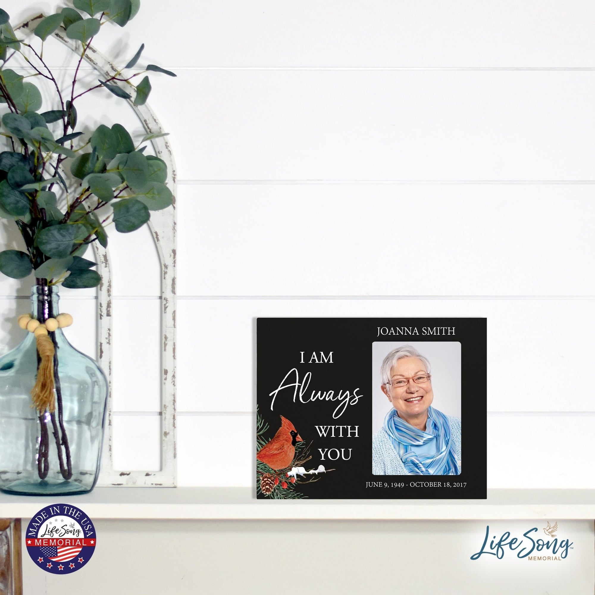 Custom Cardinal Wooden Memorial 8x10 Picture Frame holds 4x6 photo I Am Always - LifeSong Milestones