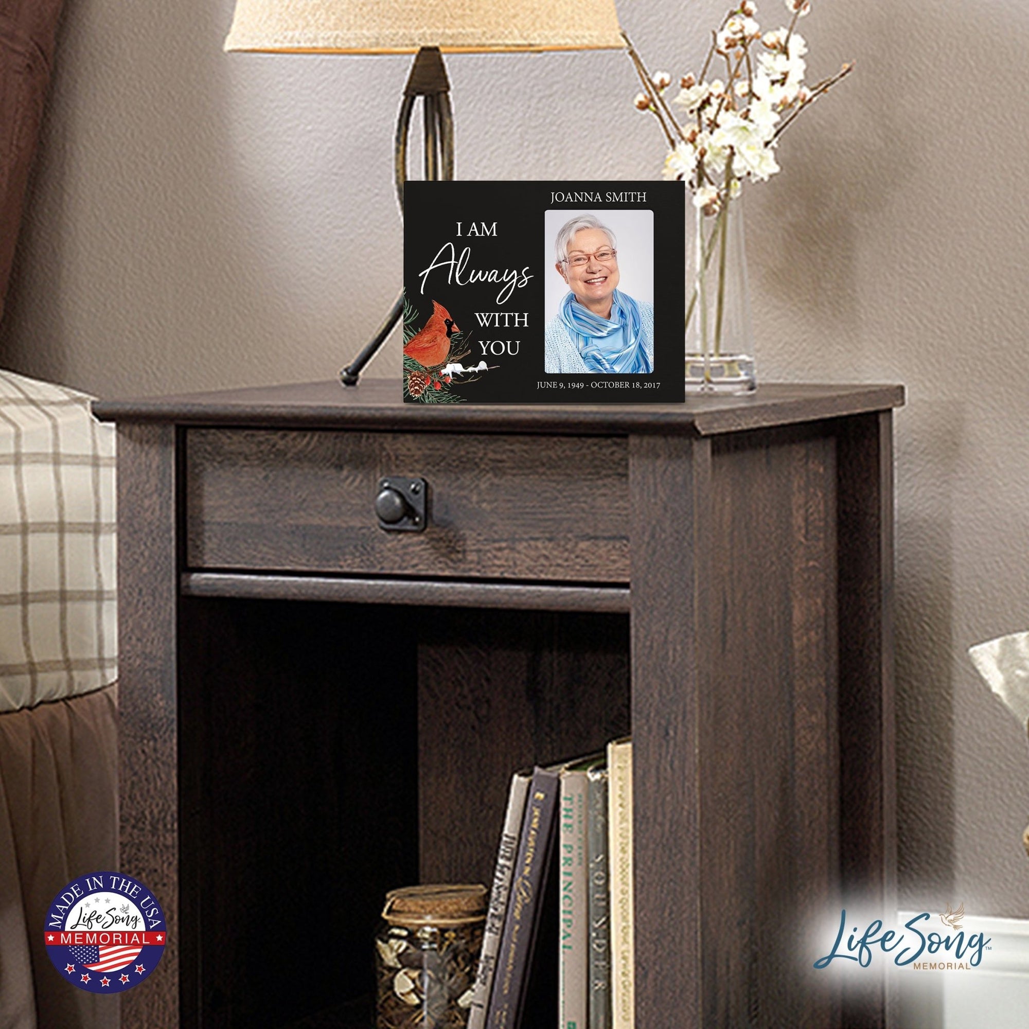 Custom Cardinal Wooden Memorial 8x10 Picture Frame holds 4x6 photo I Am Always - LifeSong Milestones