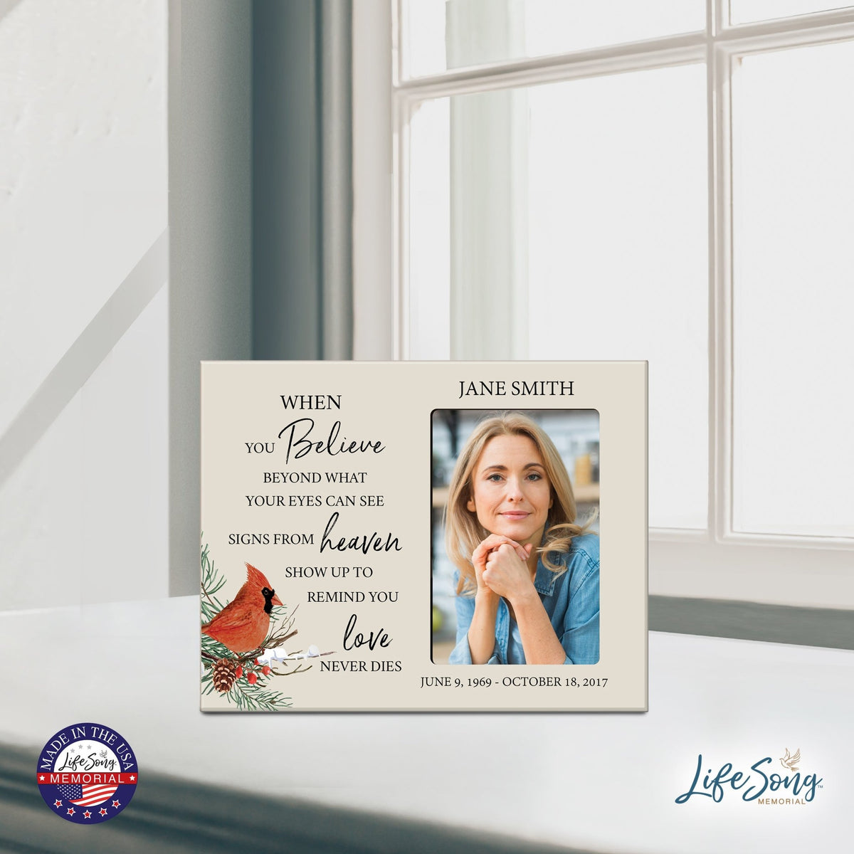 Custom Cardinal Wooden Memorial 8x10 Picture Frame holds 4x6 photo When You Believe - LifeSong Milestones
