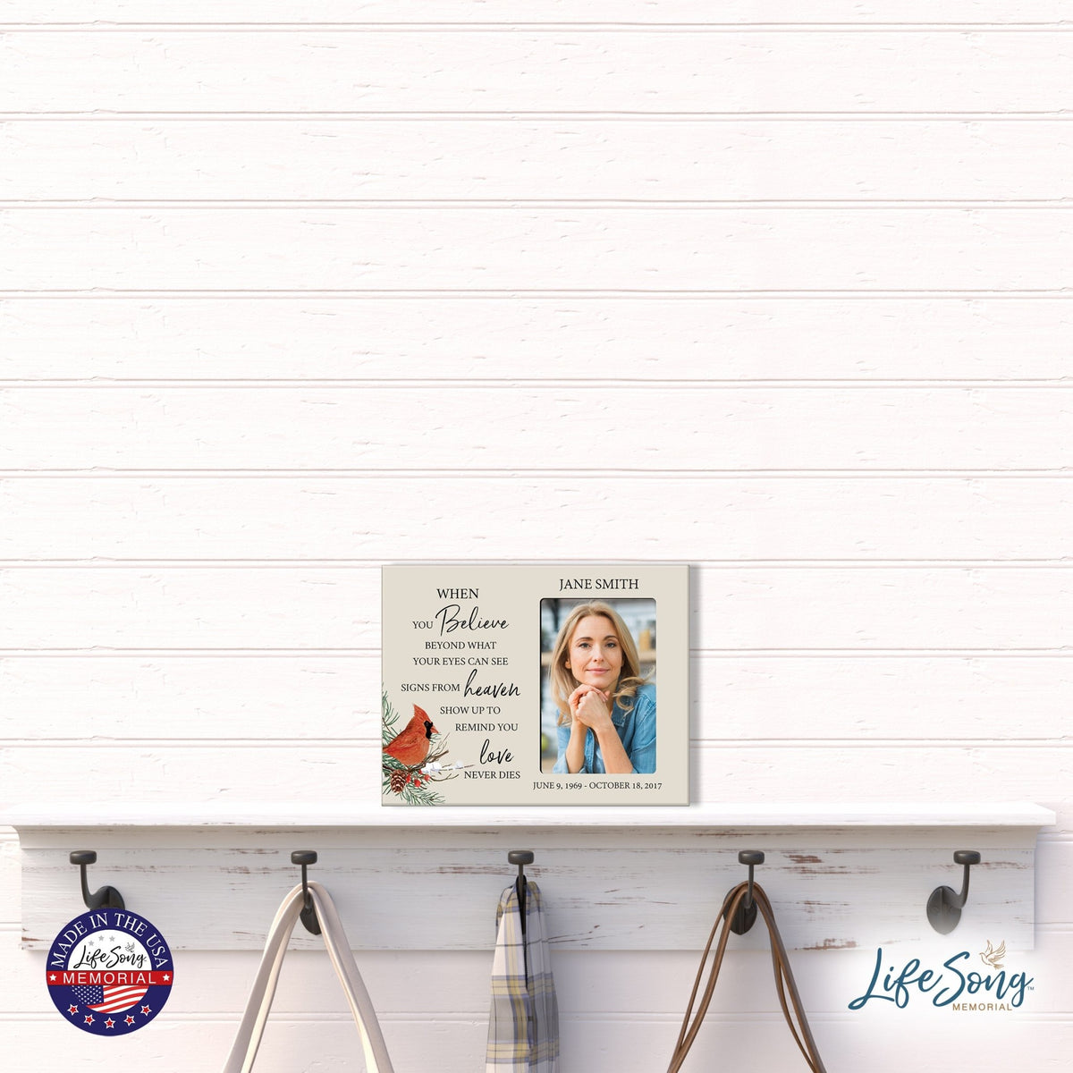 Custom Cardinal Wooden Memorial 8x10 Picture Frame holds 4x6 photo When You Believe - LifeSong Milestones