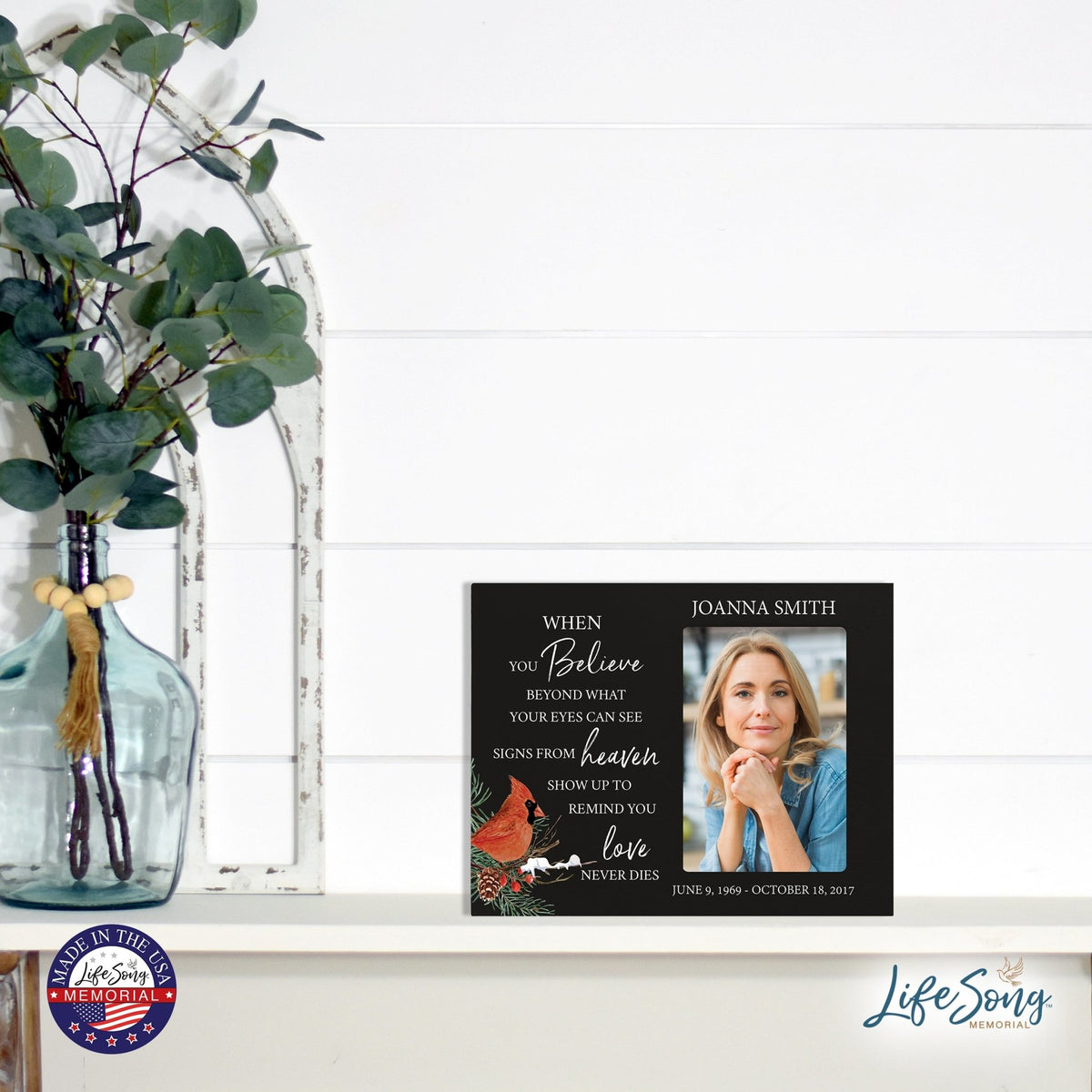 Custom Cardinal Wooden Memorial 8x10 Picture Frame holds 4x6 photo When You Believe - LifeSong Milestones