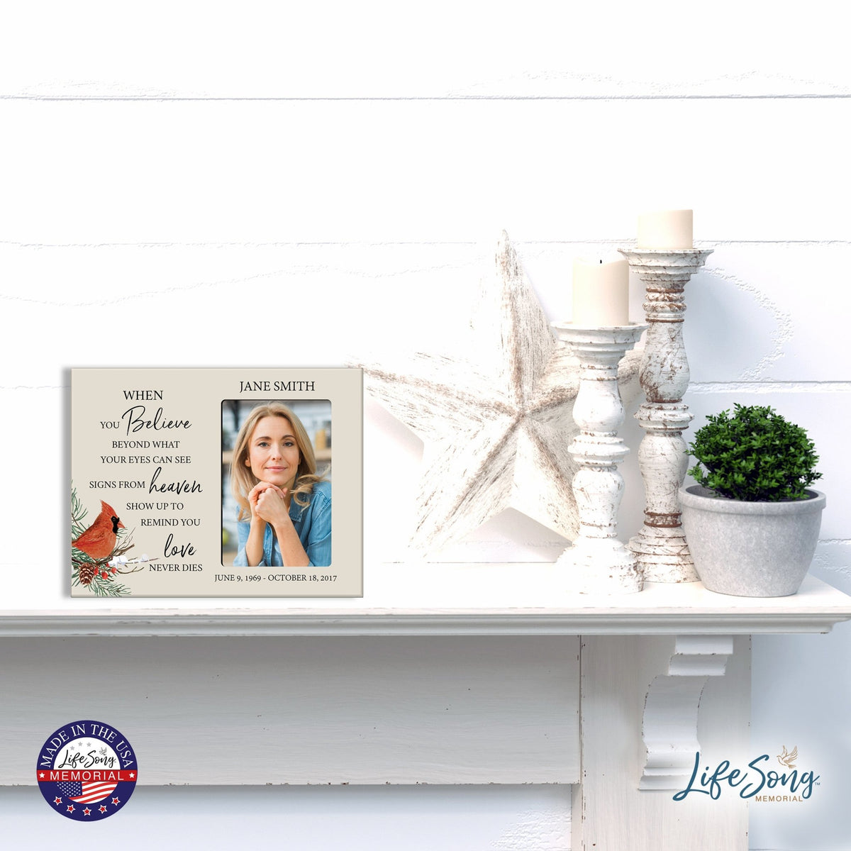 Custom Cardinal Wooden Memorial 8x10 Picture Frame holds 4x6 photo When You Believe - LifeSong Milestones