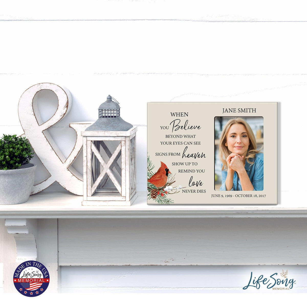 Custom Cardinal Wooden Memorial 8x10 Picture Frame holds 4x6 photo When You Believe - LifeSong Milestones